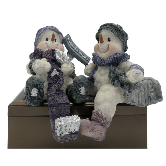 Vintage Christmas Holiday Snowmen Two Heavy Mantel Shelf Sitters Figurines - Picture 2 of 3